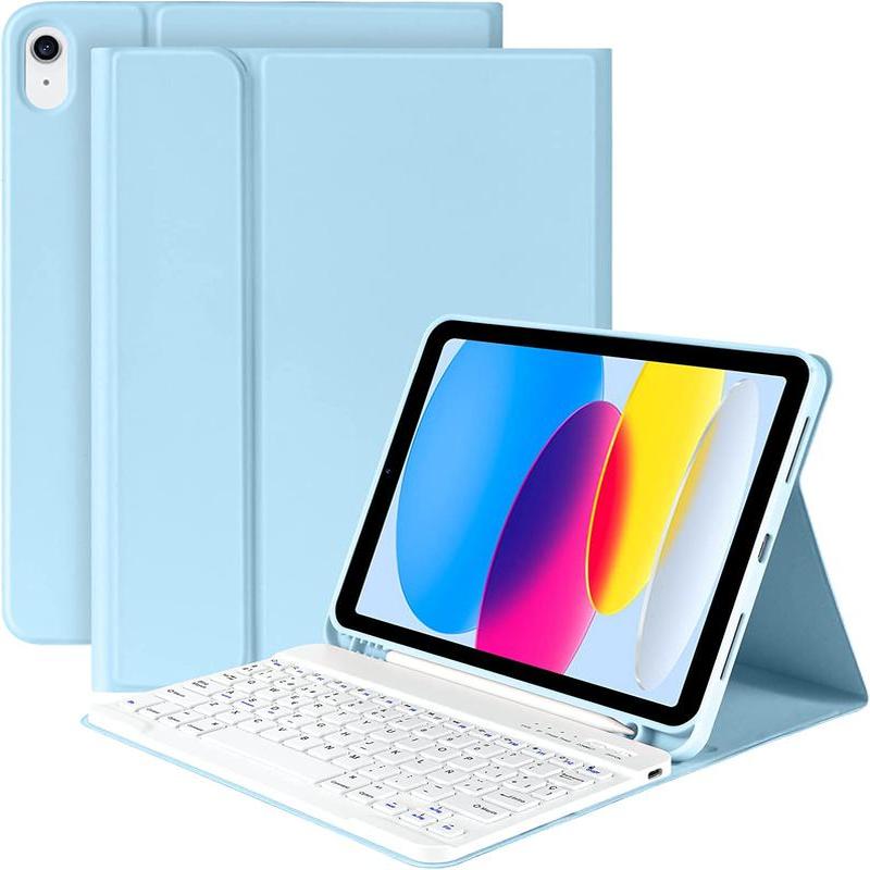 Funda con Teclado Español con Ñ para iPad 10.ª Generación y 11.ª Generación(A16) , Carcasa PU rotectora Delgada con Ranura de Lápiz con Teclado Bluetooth Desmontable para 10.9 iPad 10th Gen. 2022(A2696/A2757/A2777) y 11th Gen. 2025(A3354/A3355/A3356)