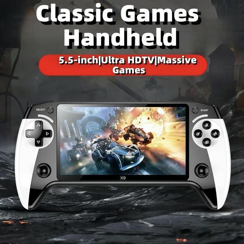 4K 3000 classic games, TV output interface, portable electronic game console suitable for children and adults, X9 handheld game console, 5.5-inch high-definition display, retro game console, equipped with 10 emulators.