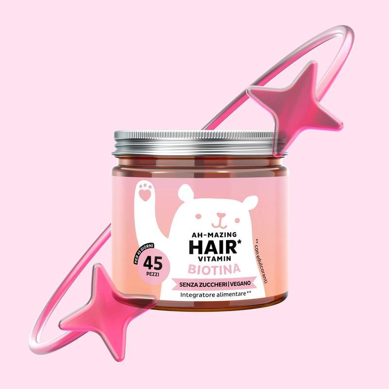 Bears with Benefits – Ah-mazing Hair Senza Zucchero – Gummies per capelli, pelle & unghie – Con 10.000 µg di Biotina & Zinco – Vegano – Disponibili in 45, 90 o 180 gummies