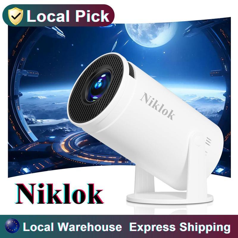 NIKLOK Mini Portable Projector 4K/290 ANSI, with WiFi 6, BT5.0, remote control, screen adjustment and 180° rotation.Smart Projector with Built-in Android 11.0, Home Theater and Vacations