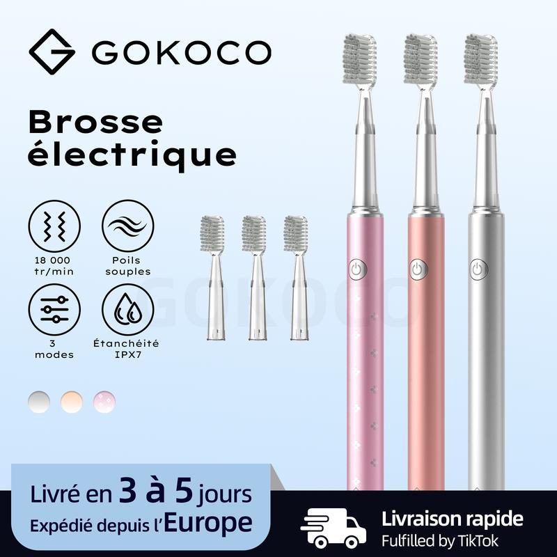 【Limitovaná nabídka】GOKOCO BN001 elektrický sonický zubní kartáček s 5 hlavicemi – hloubkové čištění, šetrný k dásním, 3 přizpůsobitelné režimy, voděodolnost IPX7, dlouhá výdrž baterie, rukojeť z hliníkové slitiny