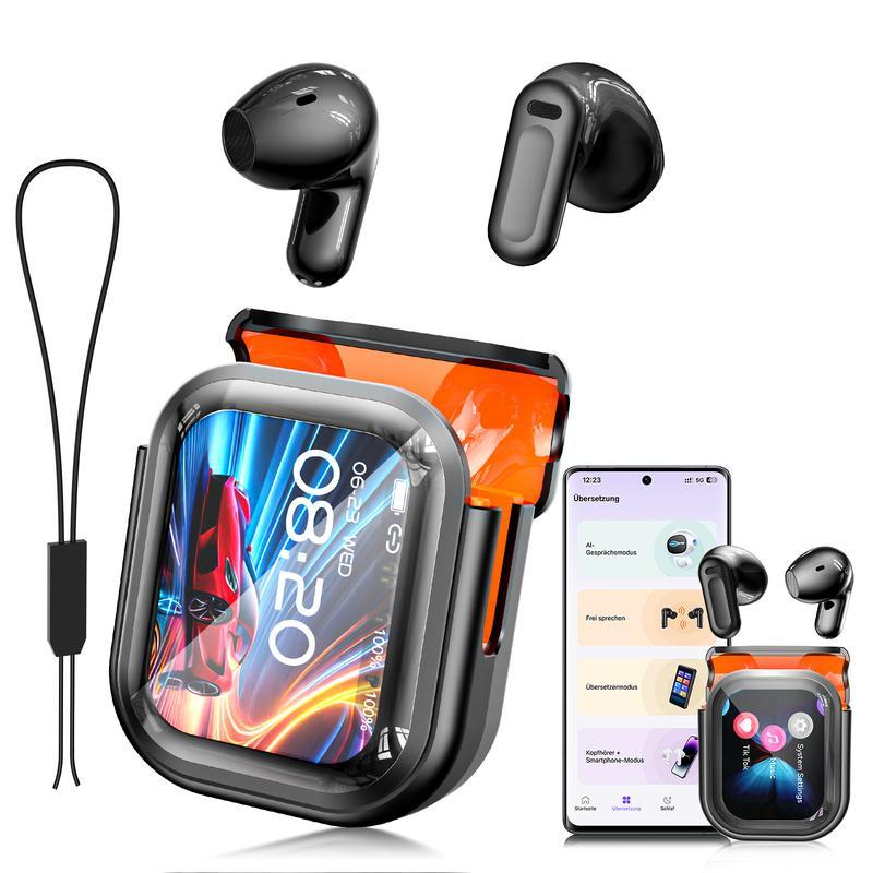Fones de ouvido HTC NE20 com Bluetooth 6.0, tradução em 134 idiomas com display LED, fones sem fio à prova d’água, câmera remota e aplicativos de jogos | Perfeitos para trabalho, esportes, estudo e ensino | Microfone embutido | Fones de ouvido