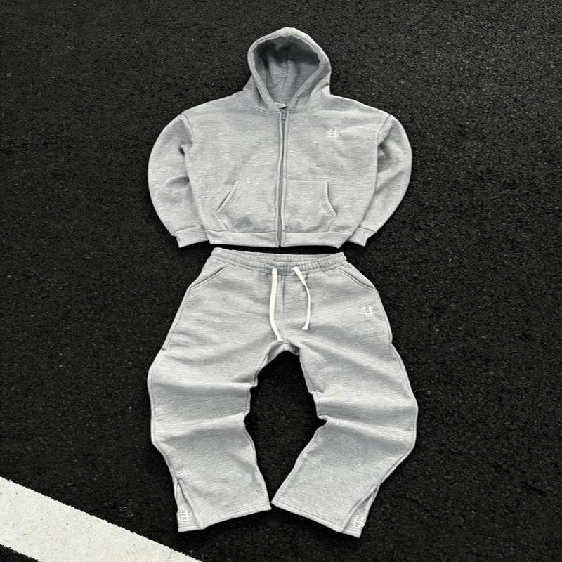 Vintage Y2K streetwear en hiphop sportset met ritsdetails en losse pasvorm, casual en geborduurd voor de herfst en winter, comfortabel en stijlvol