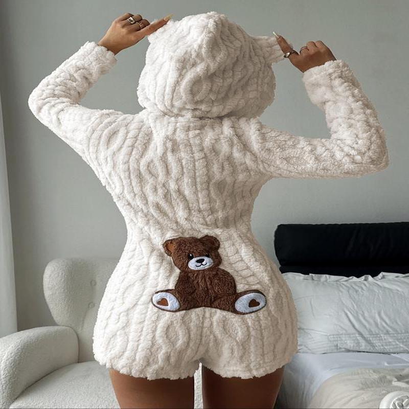 Sweatshirt de fleece com capuz para mulher, com bordado de urso teddy fofo, design confortável e elegante, presente perfeito para ela, ideal para uso diário