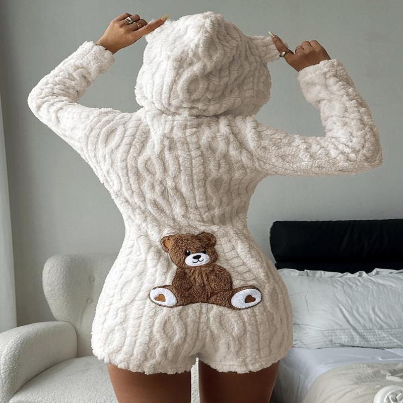Damen-Sweatshirt aus Fleece mit Kapuze und besticktem Teddybär – bequem, modisches Design, perfektes Geschenk für sie, für den täglichen Gebrauch