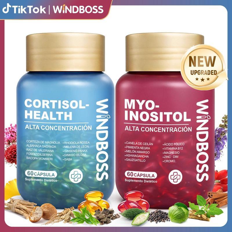 WindBoss Multivitamínico para el Equilibrio del Cortisol con Myo-Inositol – Complejo TODO EN UNO con Magnesio, Ashwagandha KSM-66 y L-Teanina – Alta Concentración – Nuevo Formato Softgel (Antes Cápsulas) – 120 Softgels