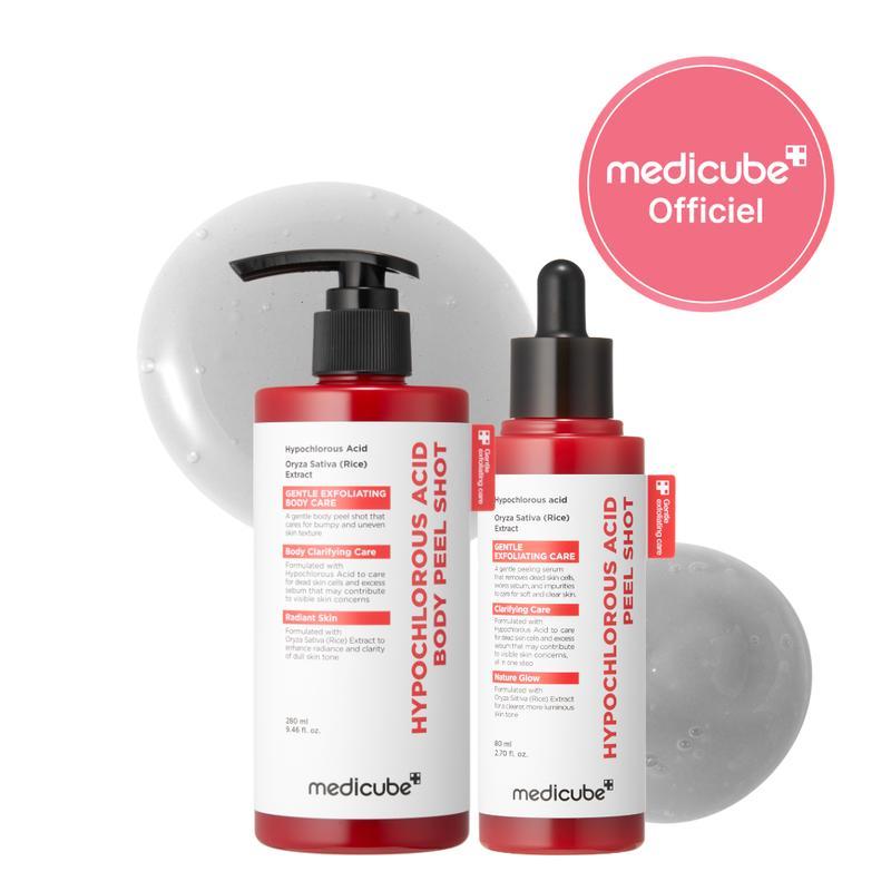 [medicube Officiel] Duo Rice Peel Shot à l’acide hypochloreux | Visage & Corps | Sérum exfoliant doux pour éliminer les cellules mortes et affiner l’apparence des pores | Avec extrait de riz, acide hypochloreux et panthénol | Hydratation & peau plus lisse