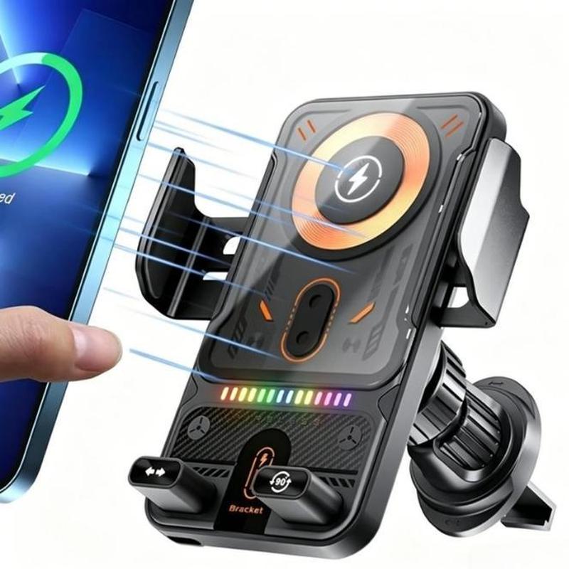 15W Bezdrátová Nabíječka Do Auta, Držák Telefonu Do Auta Se Světlem, Otočná Bezdrátová Nabíječka Do Auta, Příslušenství K Telefonům Pro IPhone 17/16/15/14/13/12/11 Pro Max A Samsung Galaxy S23 Ultra/S22/S21/S20
