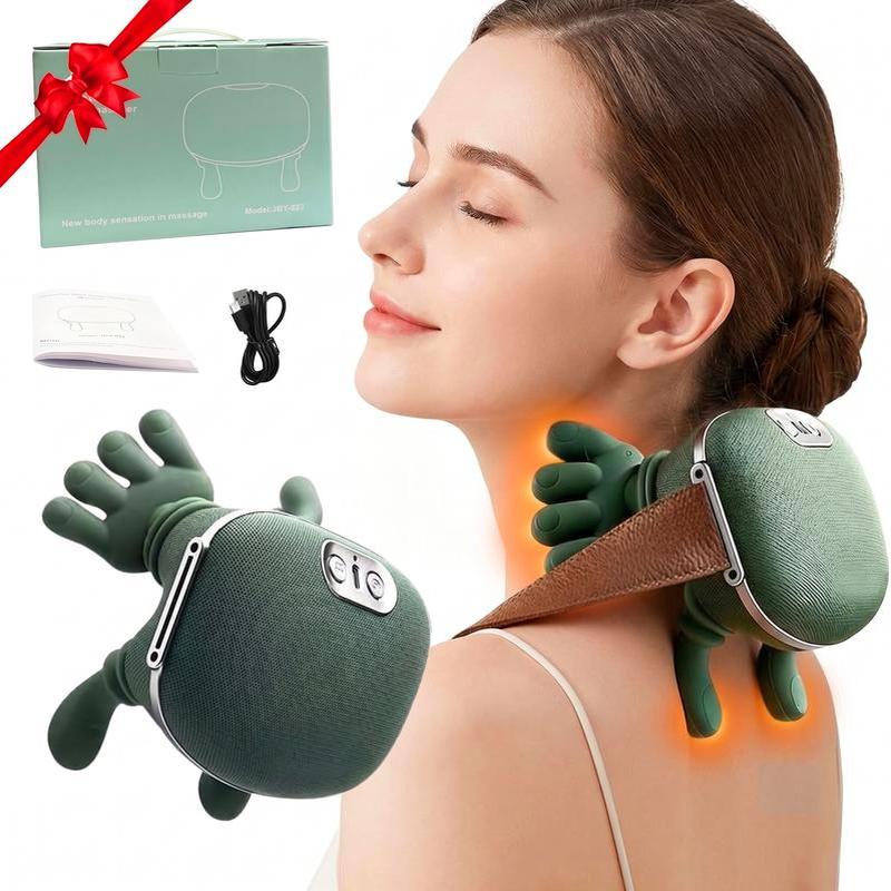 Shiatsu nyakmasszírozó készülék kézi mozgásutánzás funkcióval, vezeték nélküli 3D gyúró masszázskészülék, 3 fokozatú váll- és hátmasszázs a mély relaxációhoz, 2000 mAh akkumulátorral, USB‑C töltéssel