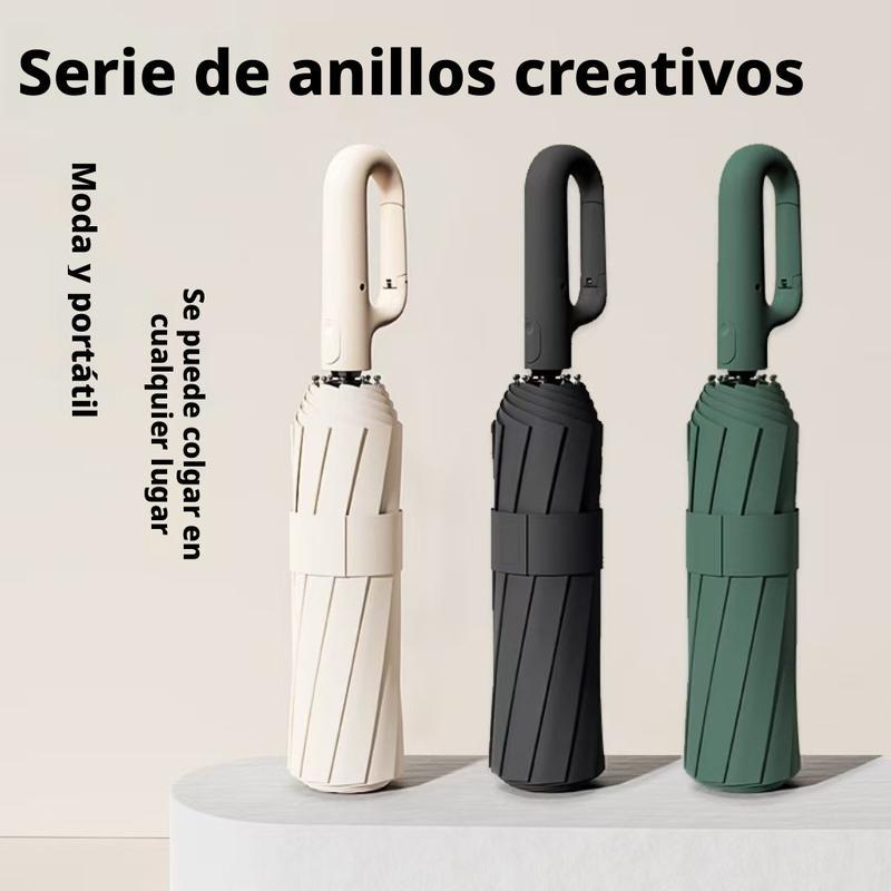 Paraguas totalmente automático con sistema de bloqueo de anillo, reforzado para uso tanto en días soleados como lluviosos, paraguas de tres pliegues.